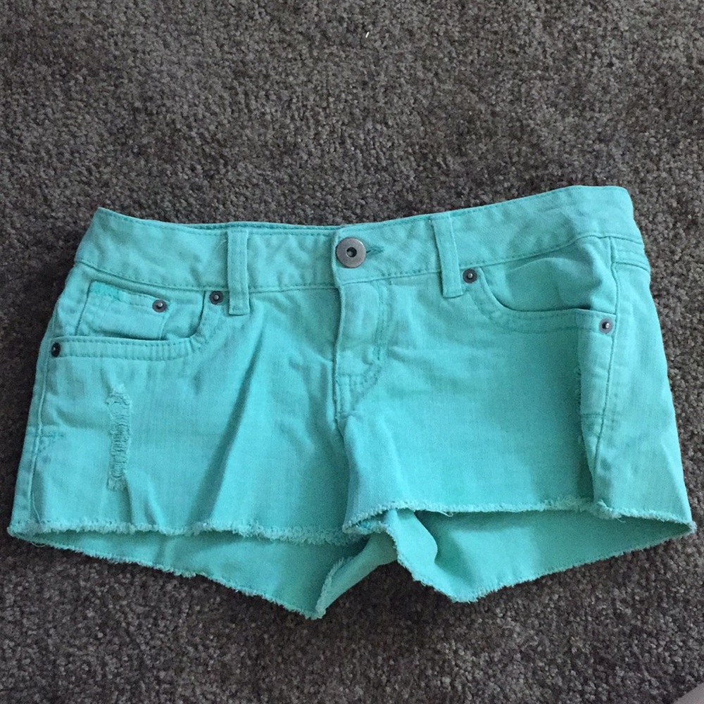Teal denim shorts